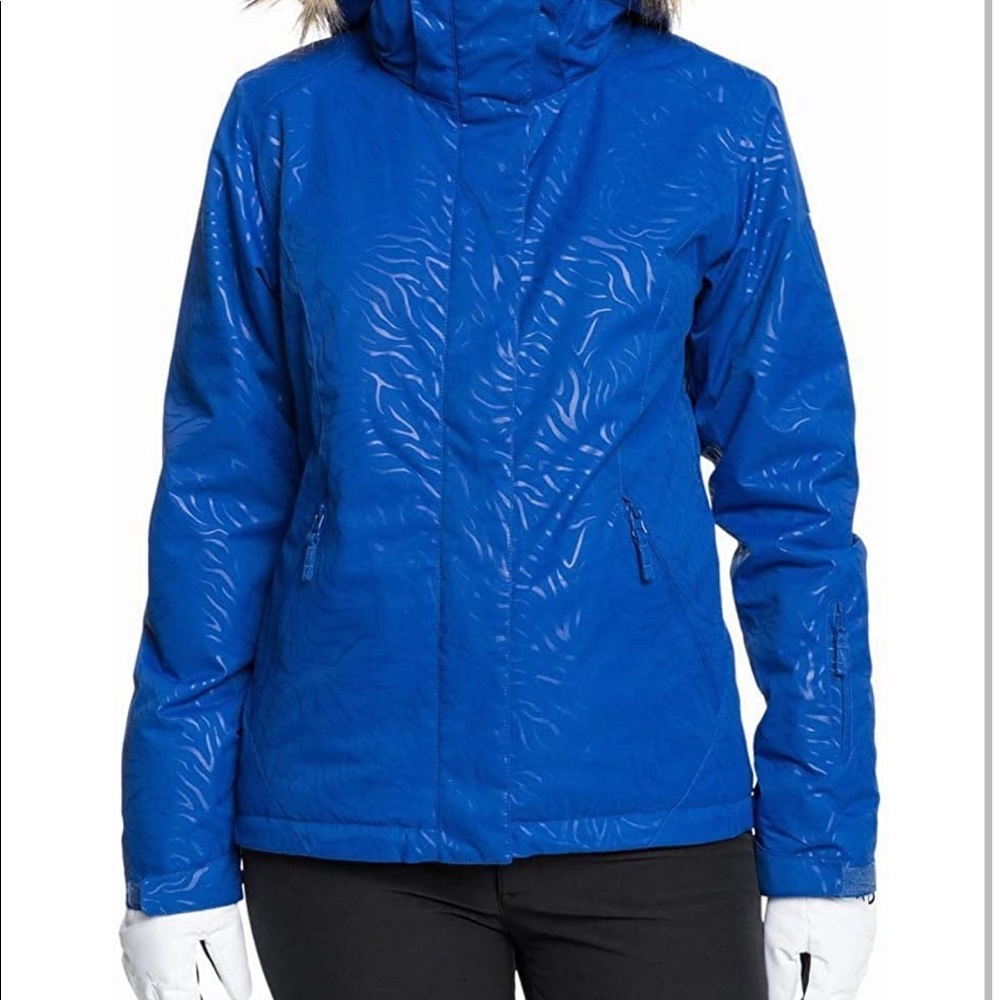 Roxy Jet Ski Solid Snowboard Jacket Womens in Blue Zebra Emboss